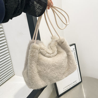 Women's Winter Large Capacity  Tote & Crossbody Bag with Fluffy Fur Coat - Handbag, Zipper Closure, Elegant Warm Design for Commuting,,, Shopping - Versatile for all-outfits (Care: Hand/Dry Clean)