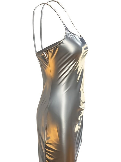 Women'S Sexy Bodycon Dress, Solid Color Knit Polyester 100%, Side Tie-up Detail, Collarless, Spring/Summer Fashion, 100g/m² Fabric Weight