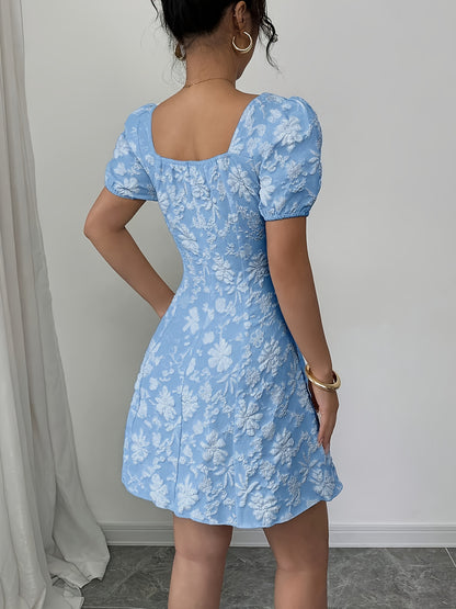 Elegant Floral A-Line Dress – Puff Sleeves & All-Season Chic