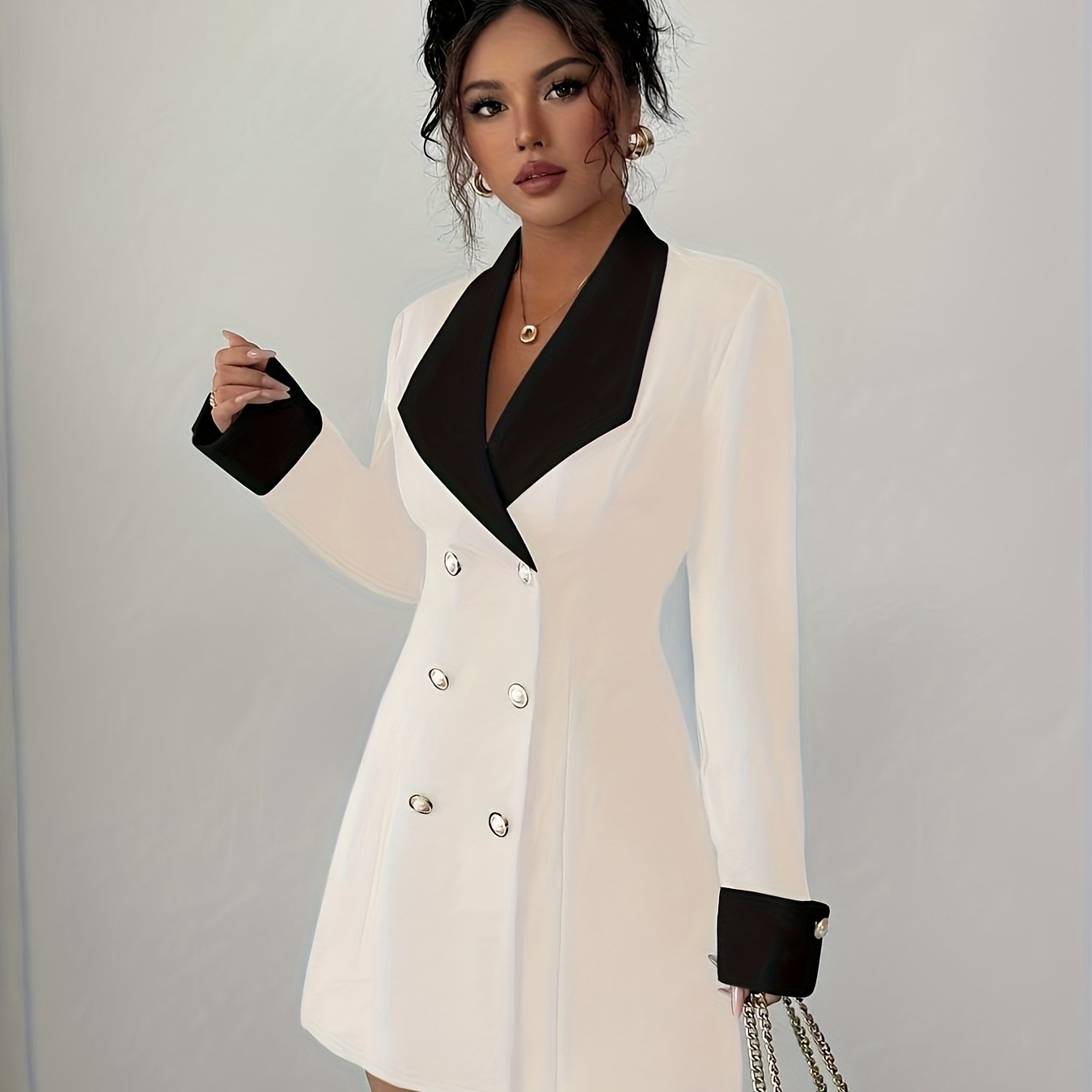 Elegant French Style Double-Breasted Autumn Dress